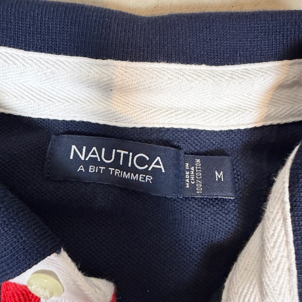 Nautica Mens Navy‎ Blue chief keef Flag Logo Pique Polo Shirt Medium - Picture 3 of 5
